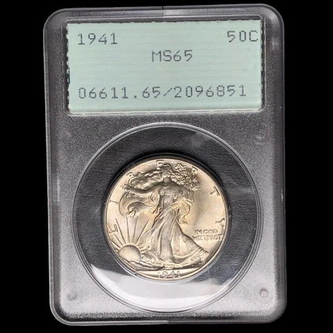1941 P PCGS MS-65 Walking Liberty Half Dollar Old Green Rattler Holder BBD W0153 Cover
