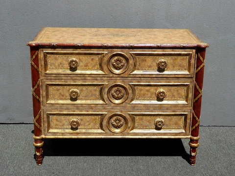 Maitland Smith Gold Ornate Chest with Three Drawers Cover