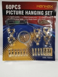 60 pcs Picture Hanging Set Mirror Photo Frame Hooks Brass Nail Wire Set Wall Art - Picture 1 of 11