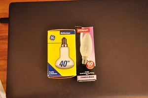 New Boxed 2 SES E14 Bulbs, 1x GE Reflector 40W, 1x Eveready 60W Clear Candle - Picture 1 of 3