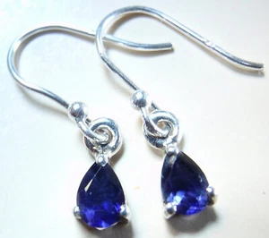 Faceted Iolite Teardrop 925 Sterling Silver Dangle Earrings Tiny - Picture 1 of 3