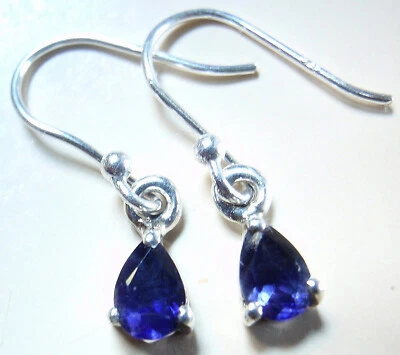 Faceted Iolite Teardrop 925 Sterling Silver Dangle Earrings Tiny - Image 1 of 3
