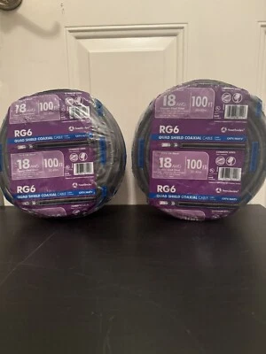 Southwire RG6-Quad Shield Coaxial Cable Coil 18 AWG Copper Clad Black 100ft x2 - Image 1 of 3
