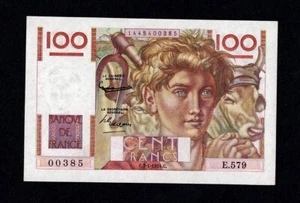 FRANCE 100 FRANCS 1954 Jeune Paysan PICK #128d UNC No holes CRISP & BRIGHT - Picture 1 of 3