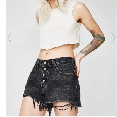 LEVI'S 501 30 NWT Black Eye Distressed Denim Cut Off Jean Shorts Button Fly W30 - Image 1 of 4