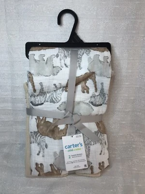 Carter’s Baby Paquete de 2 Mantas Envolventes, Muselina de Algodón, Animal de Safari, Unisex NUEVO Foto 1 de 4
