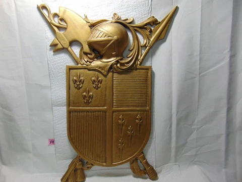 LARGE Mid Century Sexton Aluminum wall plaque coat of Arms Knight Fleur de Lis Cover