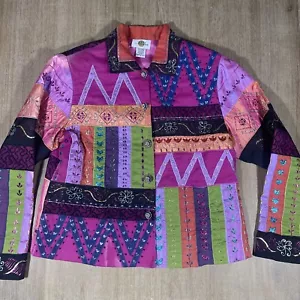Vintage Sandy Starkman M Purple Artwear Jacket Coat embroider Silk Patch C3-11 - Picture 1 of 14