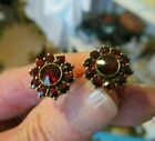 New Cluster 2Ct Round Cut Red Garnet Flower Stud Earrings 14k Yellow Gold Finish