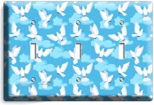 WHITE PEACE DOVES IN BLUES SKY CLOUDS 3 GANG LIGHT SWITCH WALL PLATES ROOM DECOR - Picture 1 of 1