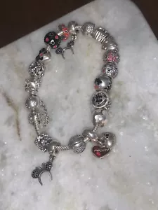 Mickey & Minnie Mouse Disney 19 Charm Pandora 925 ALE Sterling Silver Bracelet - Picture 1 of 8