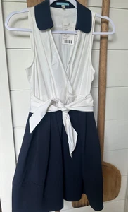 Anthropologie Leifnotes Daytripper Dress Size 0 Blue White Sleeveless Faux Wrap - Picture 1 of 10