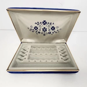 Joyero de viaje vintage de terciopelo azul Mele estuche rígido azul real - Imagen 1 de 10