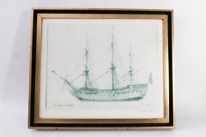 Stampa vintage incorniciata DON SWANN firmata e numerata - H.M.S. Barca a vela Duke certificato di autenticità - Foto 1 di 7