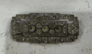 Vintage Art Deco Chrome Paste Pretty Brooch  R17M - Picture 1 of 4