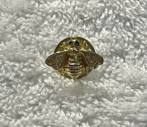 Spilla da bavero vintage tono oro verde strass occhi miele bombo ape cravatta 1/2" - Foto 1 di 7
