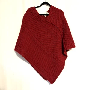 ARAN Co Poncho Sweater Womens Red Knit Wool Cable Knit - Picture 1 of 9
