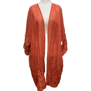 NWT Time & Tru Embroidered Open Kimono L/XL Orange Fairy Boho Festival Whimsy - Picture 1 of 11