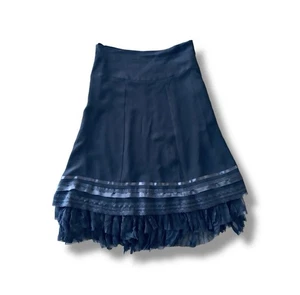 Vtg Rina Zin Silk Midi Skirt Womens S Black Ruffle Boho Western Gypsy Goth Punk - Picture 1 of 7