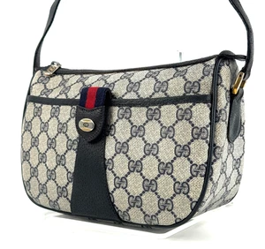 Vintage GUCCI Crossbody Bag Sherryline PVC Leather Navy Shoulder Purse Authentic - Bild 1 von 23