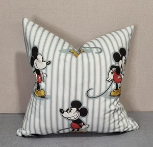 Sanderson X Disney Mickey Stripe Sea Salt Fabric Cushion Cover 50x50 cm - Picture 1 of 3