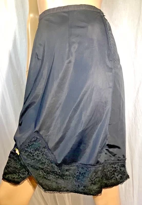 Vintage Negro Medio Slip Falda Ahorrador Encaje Lápiz Tafetán Nylon S Cremallera Ajustada Años 60 Foto 1 de 4