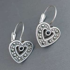Brighton HEART Leverback Earrings Silver Tone Faceted Stones - Picture 1 of 7