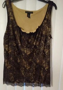 Vintage Womans Black Lace Top Size XLarge Matte Gold Lining Elegant Comfort Y2K - Picture 1 of 2