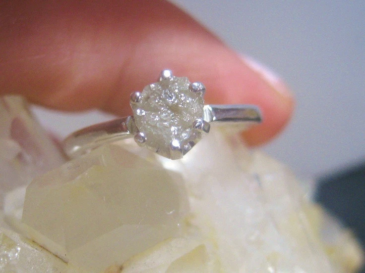 Anillo de bodas de plata con diamantes en bruto gris blanco natural real de 0,529 quilates #R@ Foto 1 de 1