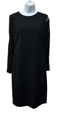 Lauren Ralph Lauren Cocktail Dress Size 6 Keanu Lace Inset Long Sleeve Black NEW - image 1 of 4