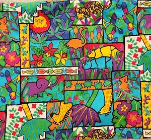Fabric "Fun Jane" by Hoffman International Fabrics Colorful Jungle 48" x 43" - Picture 1 of 2