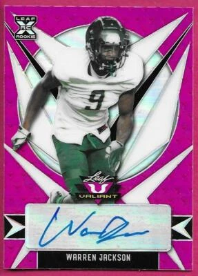 2021 Leaf Valiant Football WARREN JACKSON Rookie XRC Pink Autograph 1/15 - Image 1 of 2