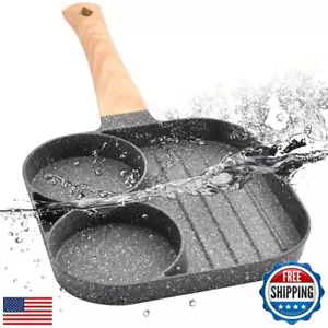 Nonstick Egg Frying Pan, 3-in-1 Nonstick Pan Divided Grill Frying Pan, Heat R - Picture 1 of 5