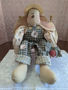 PRIM Cute 17"long BUNNY w/Overalls & Hat hm w/Daisy Kingdom fabric KIT, PREOWN - Picture 1 of 16