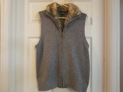 复古 EDDIE BAUER 复古 80 年代 90 年代全拉链人造毛皮毛衣背心大号女式 — 第 1/3 张图片