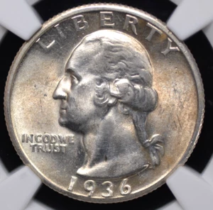 1936 S WASHINGTON QUARTER NGC MS 62 SATIN SMOOTH WITH A VANILLA AMBIENCE, STRONG - Picture 1 of 6