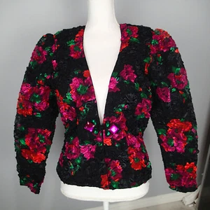 vtg Victorias Secret Jacket Womens sz s Boho Floral blazer pink black - Picture 1 of 11