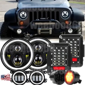 7" LED Headlights Fog Lights Turn Tail Lamp Combo For Jeep Wrangler JK 2007-2018 - Picture 1 of 19