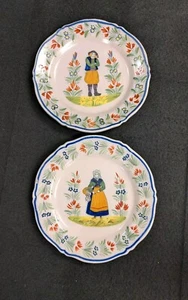 Platos de hombre y mujer campesinos esmalte inusual HB Quimper 8" - Imagen 1 de 5