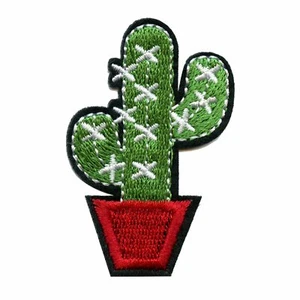 Cactus In Pot Embroidered Iron On Patch - Picture 1 of 2