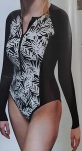 Womens Long Sleeve 1 Piece Swimsuit Zip Front Bathers Adrenalin 50+ Size 6 Black - Picture 1 of 10