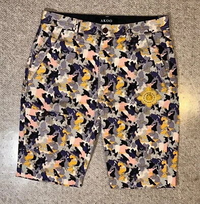 AKOO Men's Cargo Shorts Camouflage Pockets Flat Front Zip Embroidered 32 Multi - Image 1 of 4
