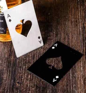Tarjeta de póquer de acero inoxidable abridor de botellas refresco cerveza elegante regalo - Imagen 1 de 11