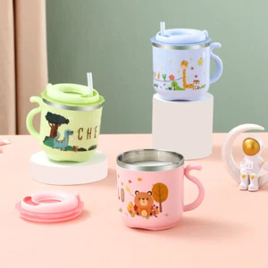 Baby Cup w/ Straw Bottle Drinking Sippy Cup Handle Toddler Feed stainless steel - Picture 1 of 4