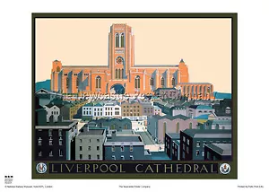 LIVERPOOL CATHEDRAL RETRO VINTAGE RAILWAY TRAVEL POSTER ART ADVERTISING PRINT - Picture 1 of 1