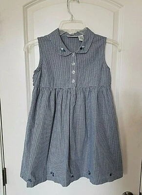 Vestido Polly Flinders Niñas Talla 8 Azul BLANCO Cuadros Bordados Arándanos  Foto 1 de 3