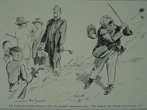 Post WW1 GOLF THEME - THE VICAR SINGS OVER SWEARING Original Print 1920 Cartoon - Picture 1 of 2