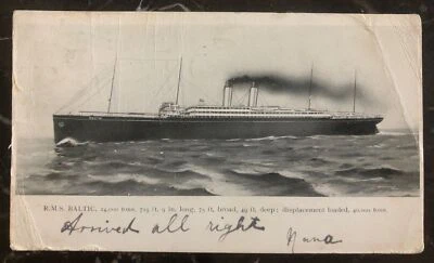 1905 Mullingar England Picture Postcard cover To New York RMS USA Baltic Ship - Image 1 of 2