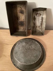Vintage Lot Of 3 Bake King Pie Plate & Bread Pans Metal Bakeware # 22 Loaf Pan - Picture 1 of 13