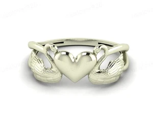 Anello Gioielli Swan Heart Déco Argento Sterling 925 Fatto a Mano Donna Moderna - Foto 1 di 24